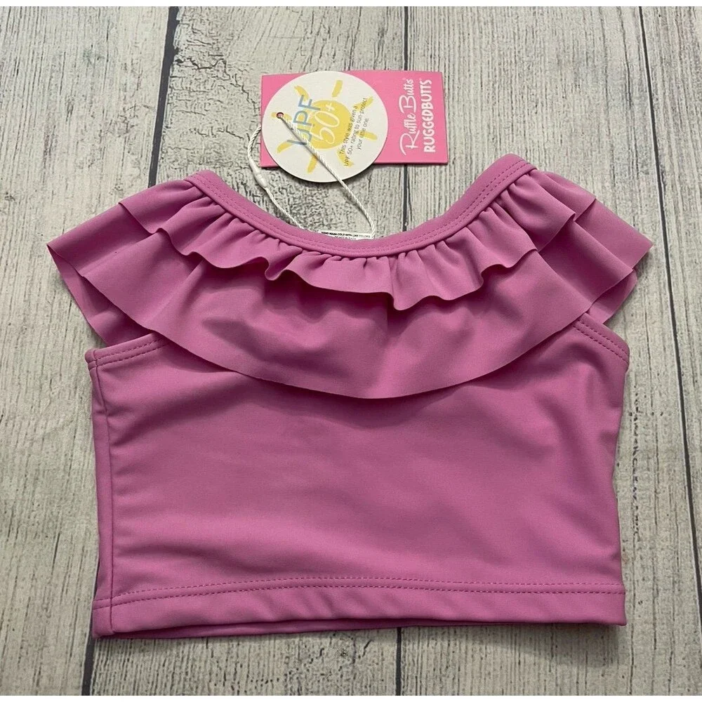 NEW! NWT Purple RuffleButts Baby Girl Two Piece Swimsuit, Size 3-6 months